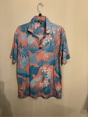 Bad Birdie Coral & Teal Tropical Polo
